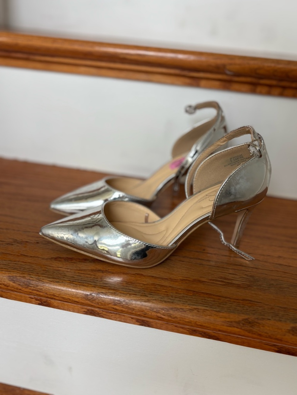 Jessica Simpson Silver Pointed-Toe Ankle-Strap Pumps